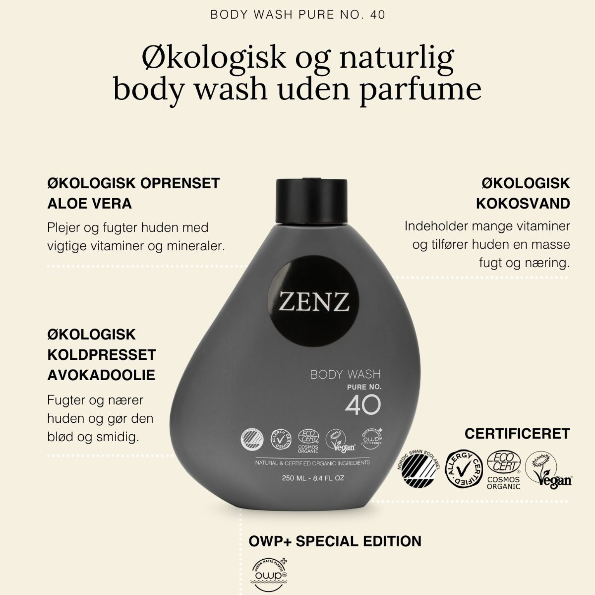Allergivenlig kropssæbe med naturlige og certificeret økologiske ingredienser. Den er særlig velegnet til sensitiv hud. | ZENZ Organic