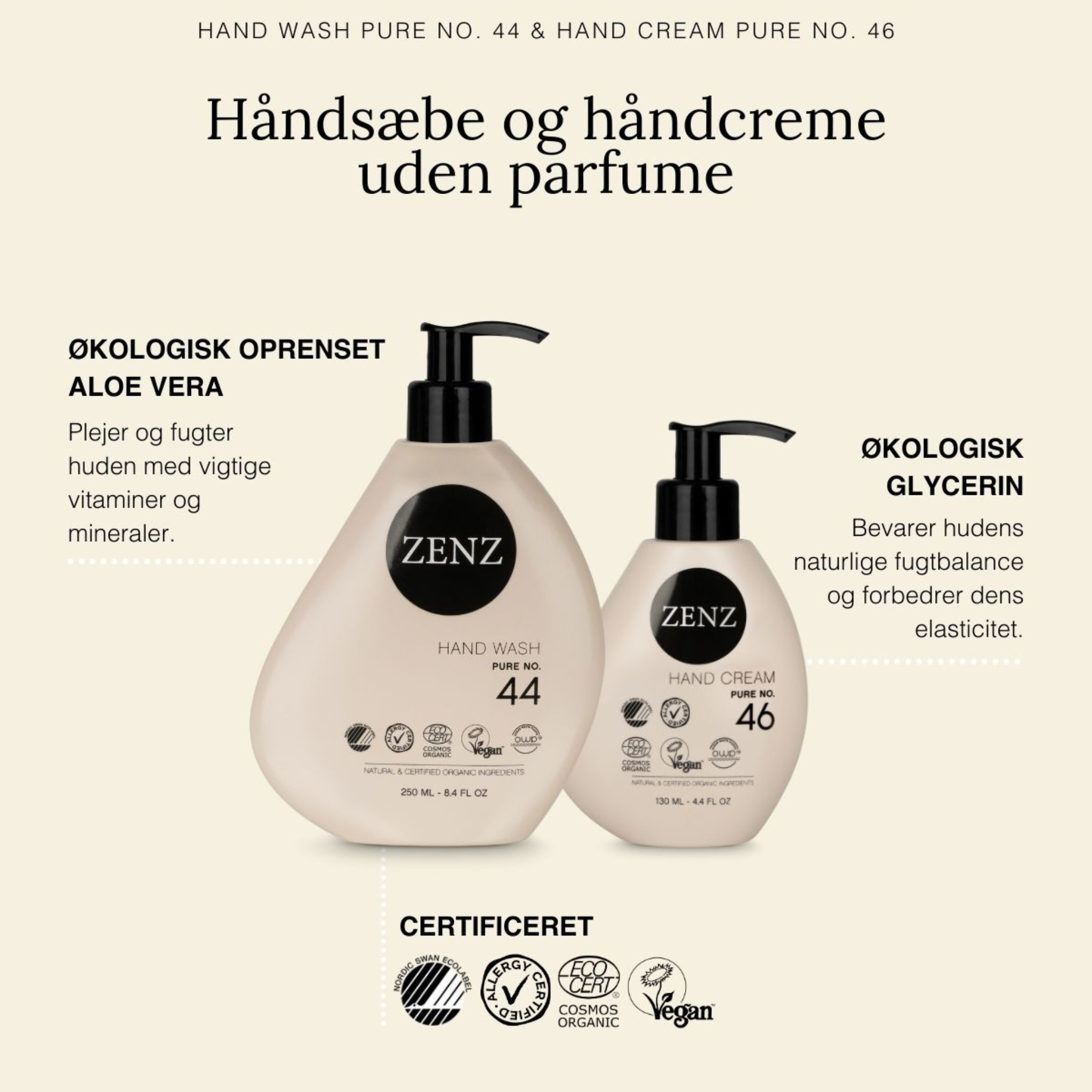 Allergivenlig håndsæbe og håndcreme uden parfume. | ZENZ Organic